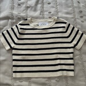 Zara Cream and Black Striped Knit Tee